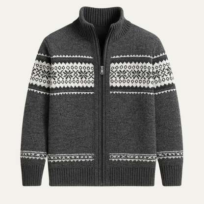 Men's Zip Up Knit Cardigan Nordic Pattern - VibreMode
