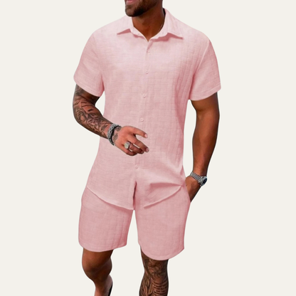 Men's Summer Button Up Shirt Shorts Set