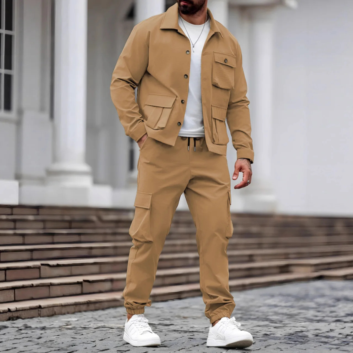 Mens Utility Cargo Jacket And Pants Set