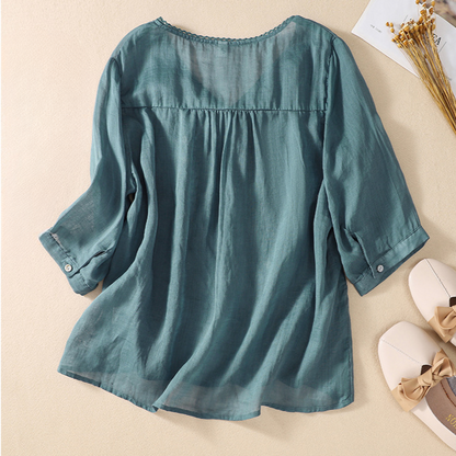 Women's V-Neck Linen Blouse