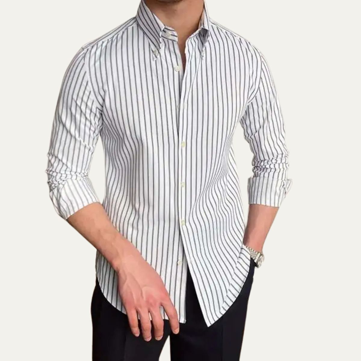 Varenna Lago Men's Striped Dress Shirt Retro Button Down