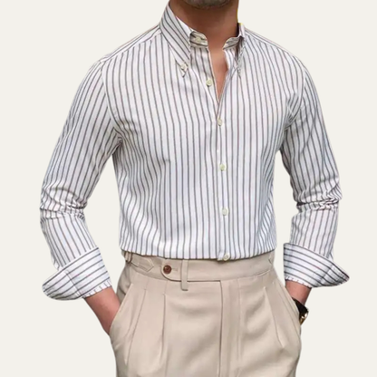 Varenna Lago Men's Striped Dress Shirt Retro Button Down