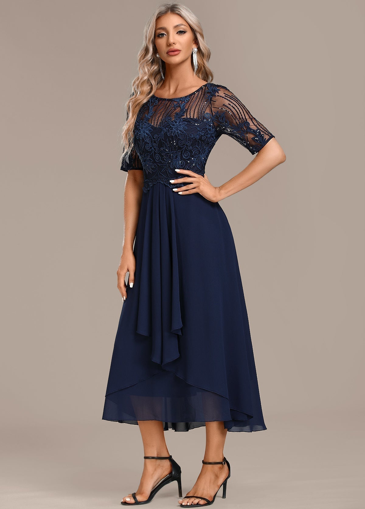 Navy Blue Lace Casual Summer Dress