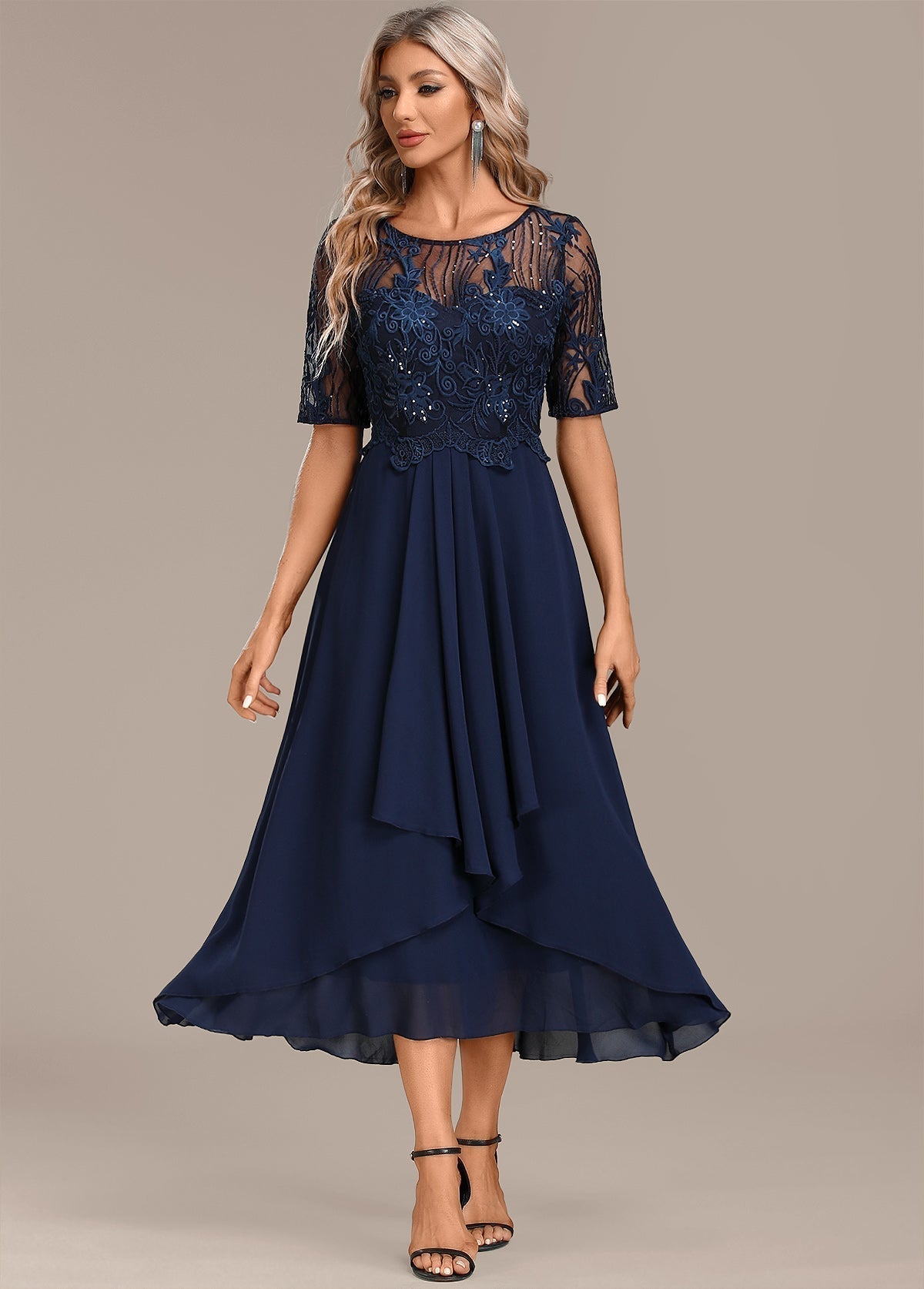 Navy Blue Lace Casual Summer Dress - VibreMode