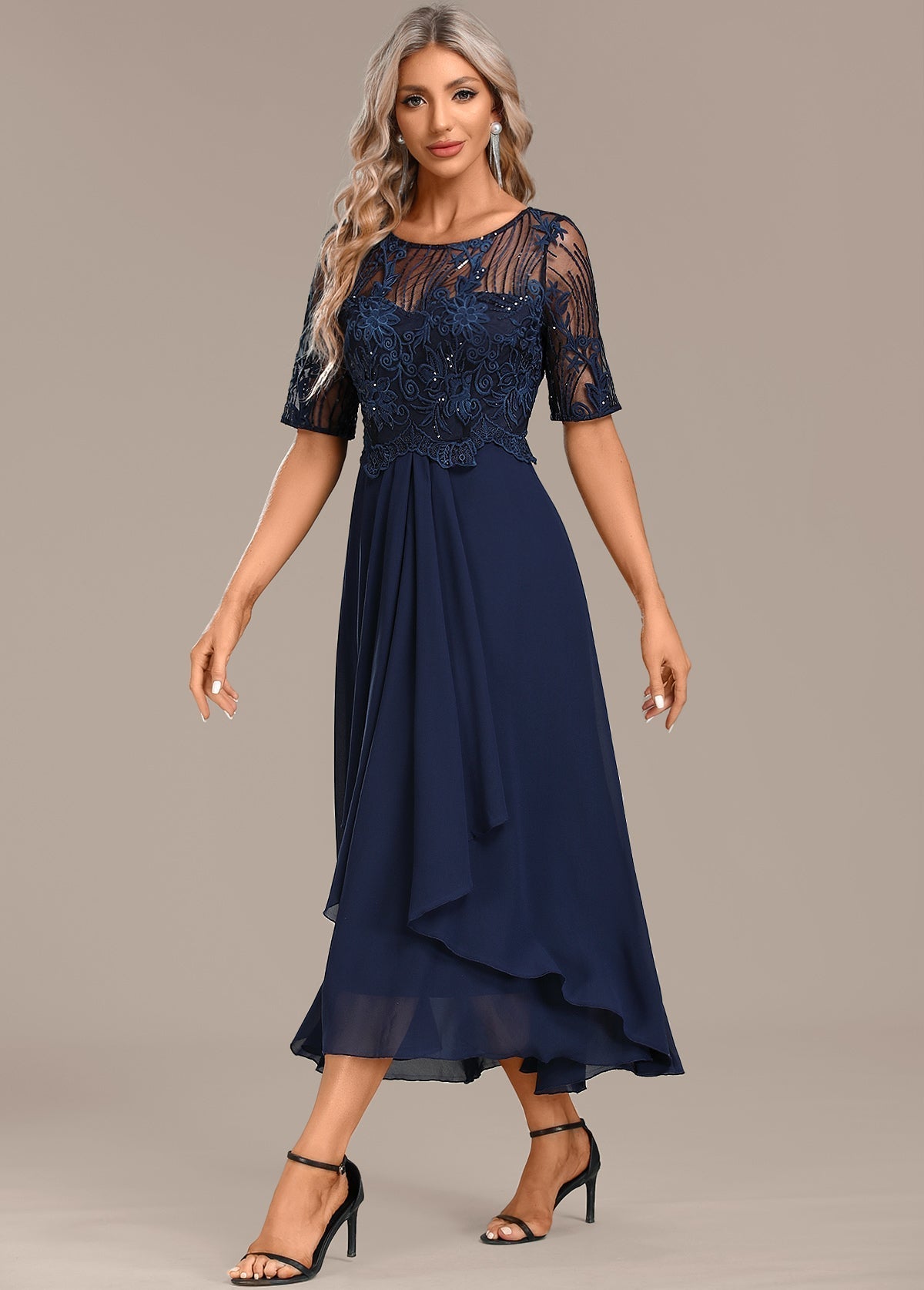 Navy Blue Lace Casual Summer Dress