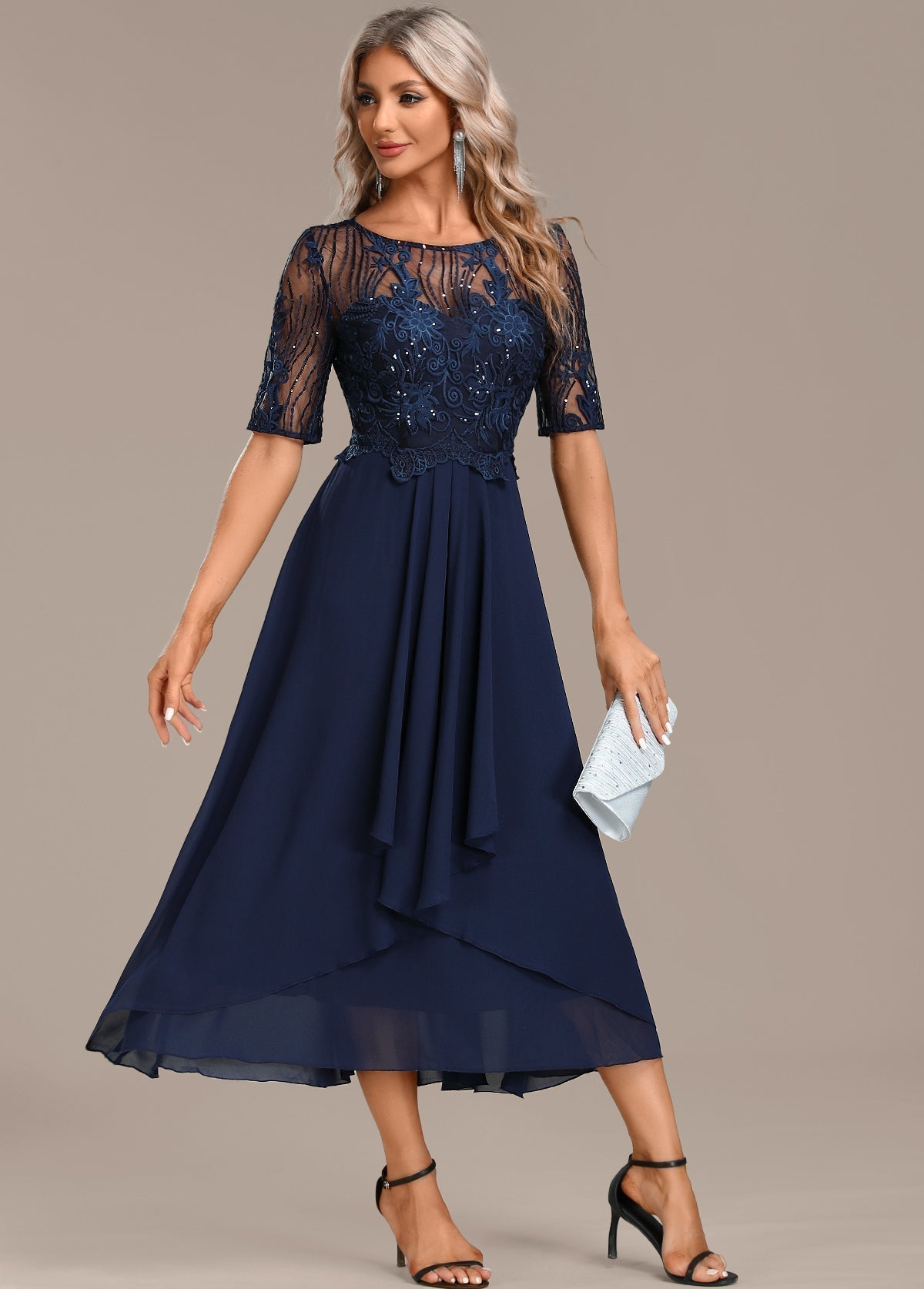Navy Blue Lace Casual Summer Dress