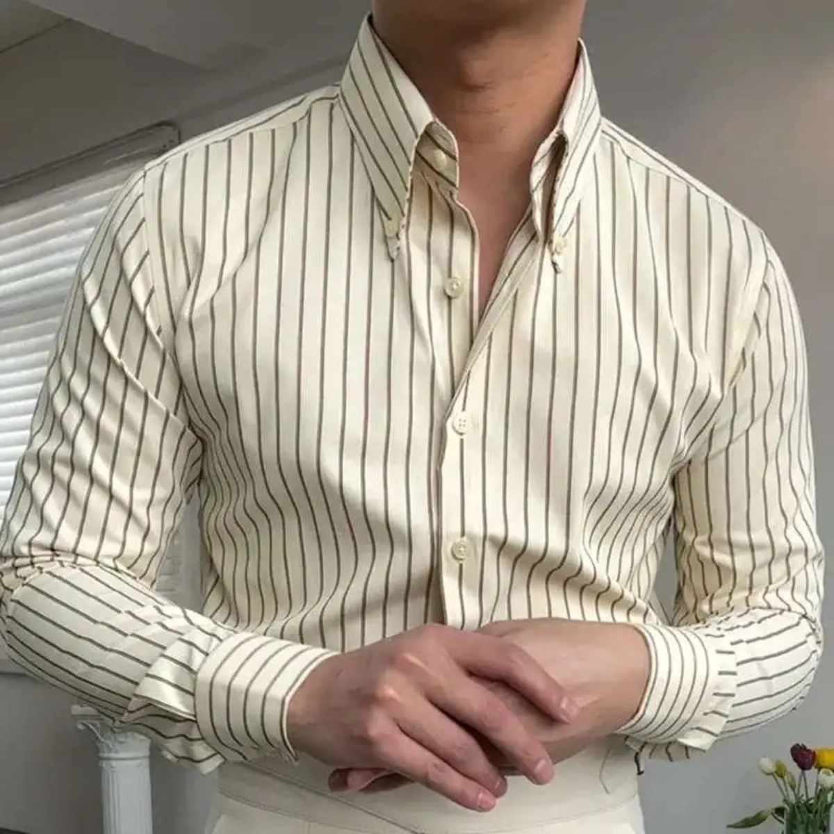 Mens Contrast Stripe Dress Shirt