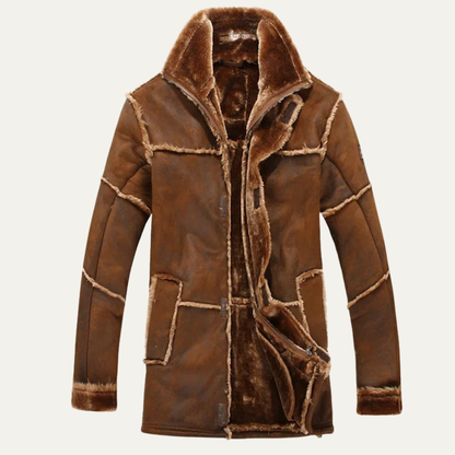 Men's Shearling Suede Leather Coat Winter Warm