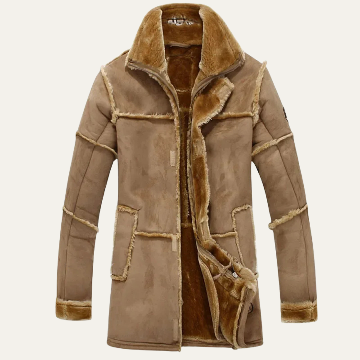 Men's Shearling Suede Leather Coat Winter Warm - VibreMode