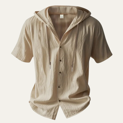 Men's Cotton Linen Shirt Lightweight Hooded - VibreMode