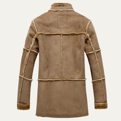 Men's Shearling Suede Leather Coat Winter Warm