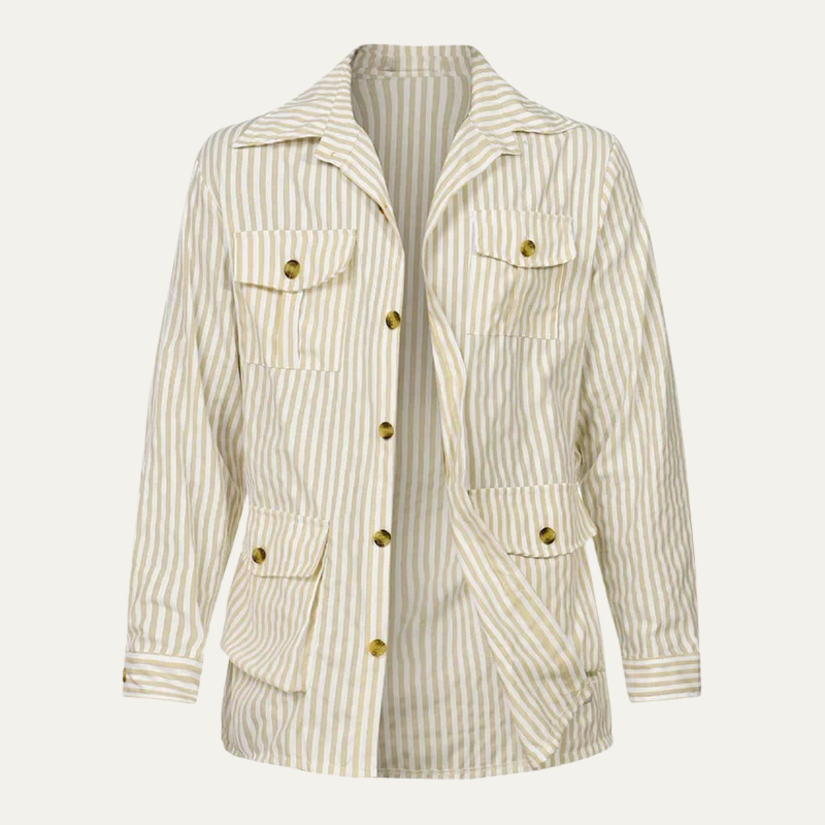 Men's Linen Shirt Striped Lightweight Beige - VibreMode