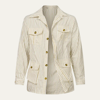Men's Linen Shirt Striped Lightweight Beige - VibreMode