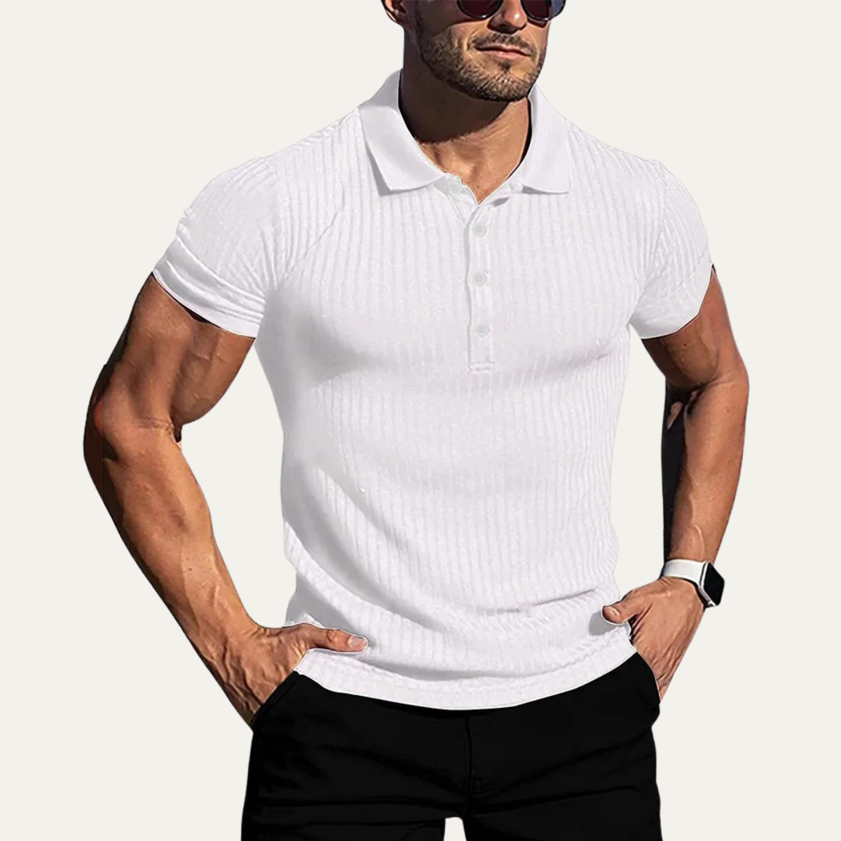 Men's Stretch Polo Shirt Ribbed Casual