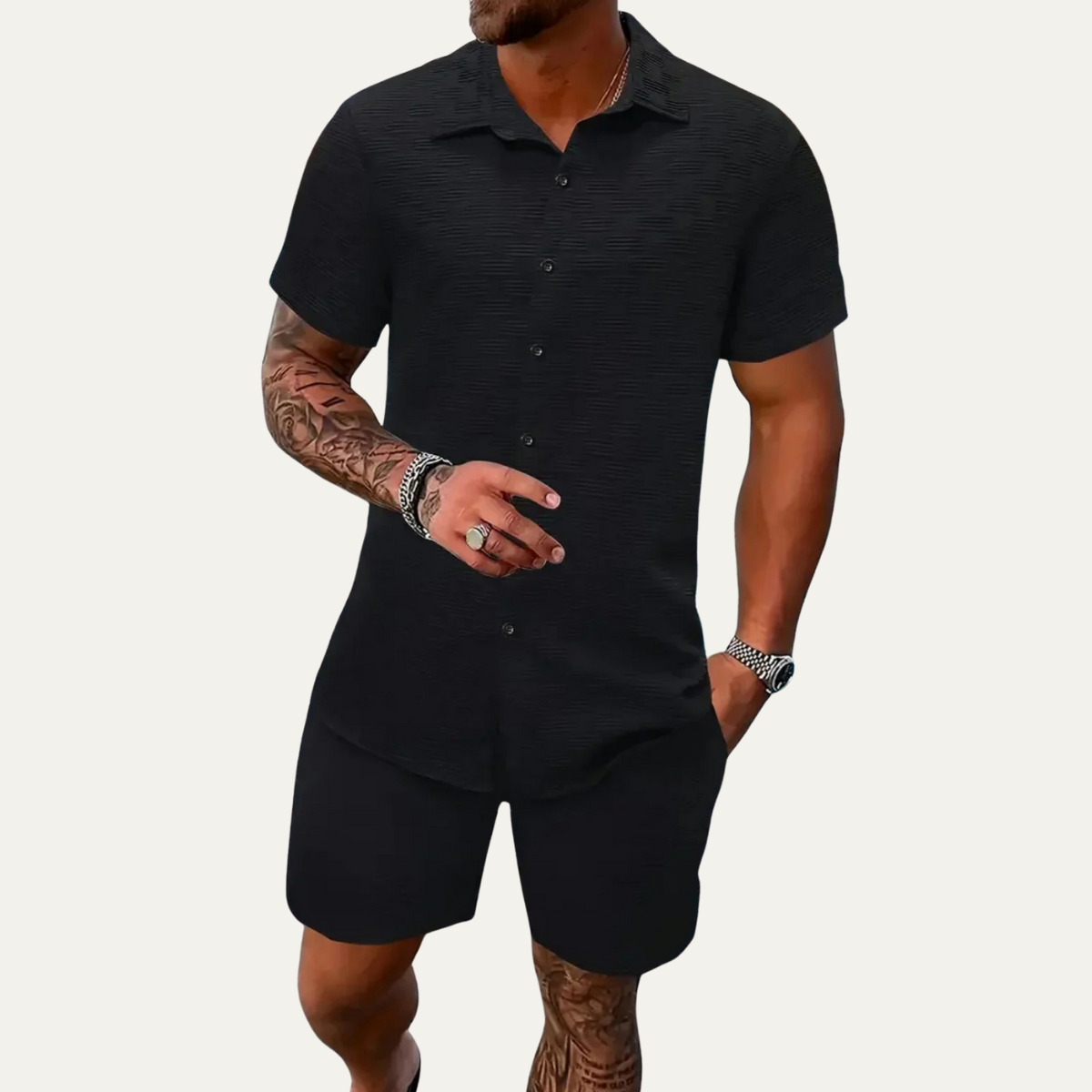 Men's Summer Button Up Shirt Shorts Set