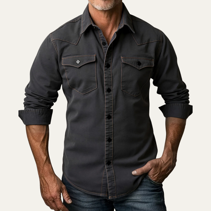 Men's Vintage Denim Shirt Dark Grey