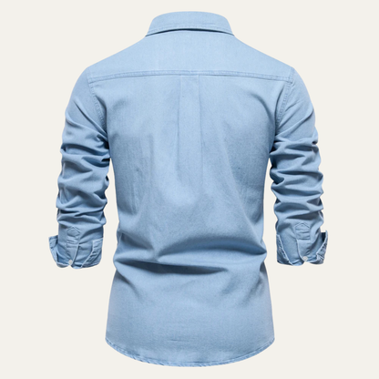 Men's Slim Fit Denim Shirt Double Pockets
