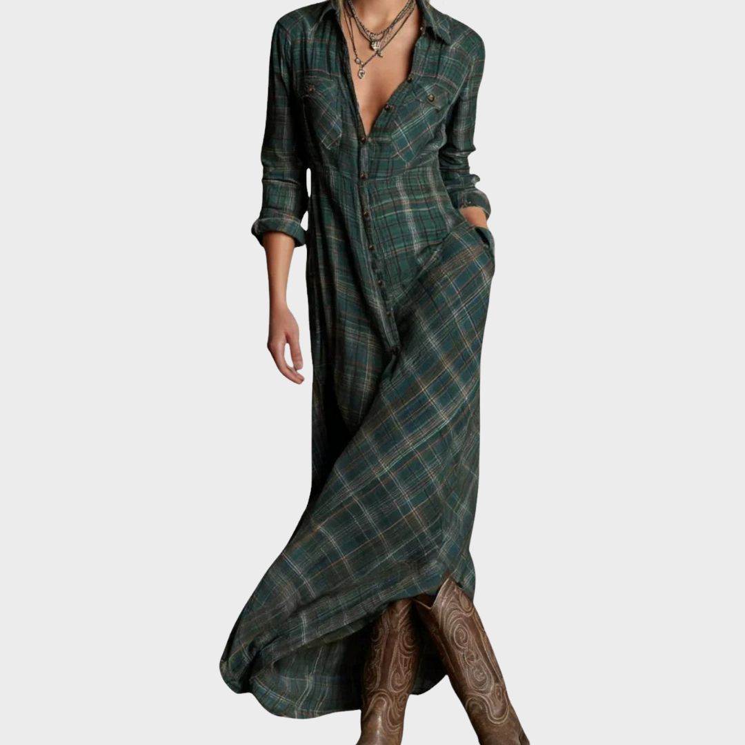 Women's Plaid Maxi Dress - VibreMode