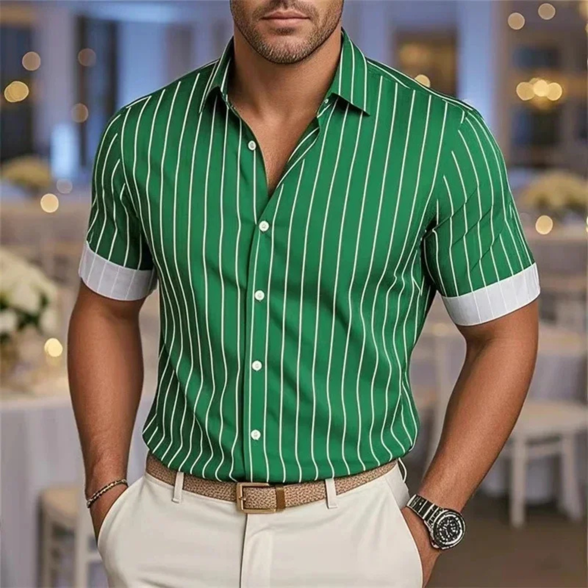 Men's Striped Casual Shirt Breathable Cotton