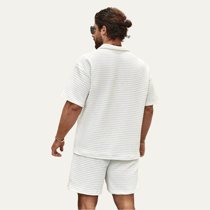 Men's Waffle Knit Polo Shirt And Shorts Set