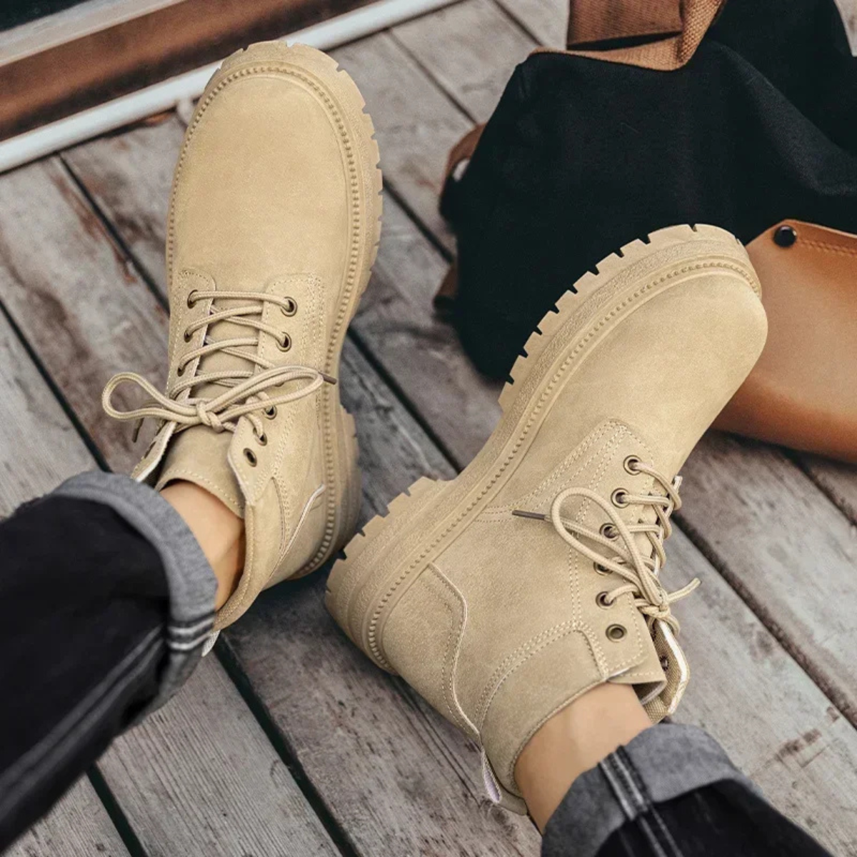 Men's Suede Ankle Boots Lace Up Brown
