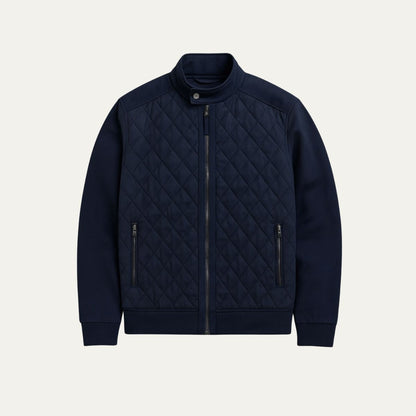 Men's Navy Blue Quilted Jacket Diamond Quilted Coat - VibreMode