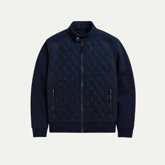Men's Navy Blue Quilted Jacket Diamond Quilted Coat - VibreMode
