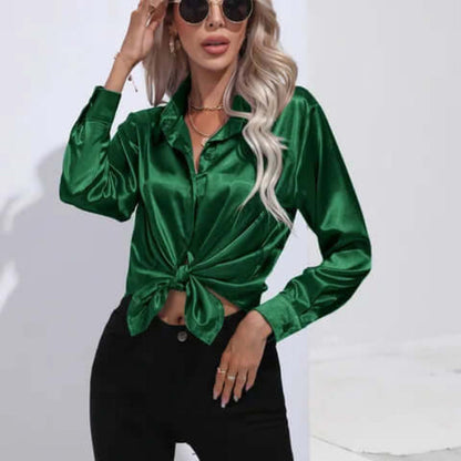 Women's Long Sleeve Satin Blouse Loose Fit