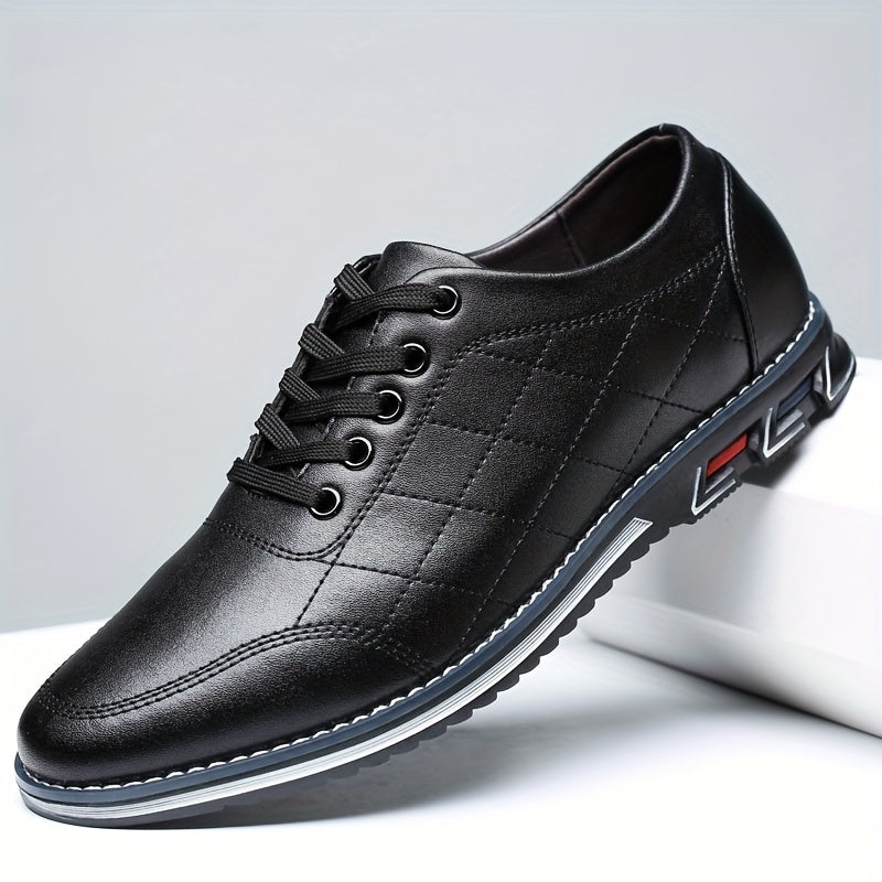 Men's Quilted Lace-Up Shoes Leather Sport Sole Comfortable Black