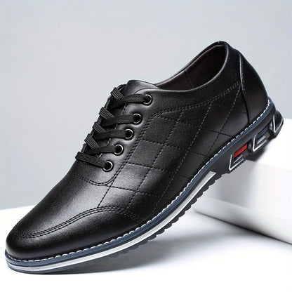Men's Quilted Lace-Up Shoes Leather Sport Sole Comfortable Black