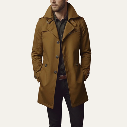 Men's Slim Fit Trench Coat Single Breasted Notched Collar