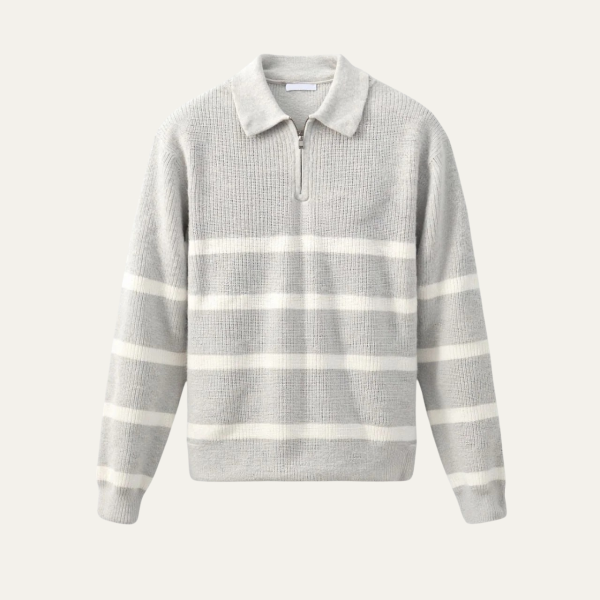 Men's Striped Knit Sweater Half Zip Wool Blend - VibreMode
