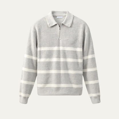 Men's Striped Knit Sweater Half Zip Wool Blend - VibreMode