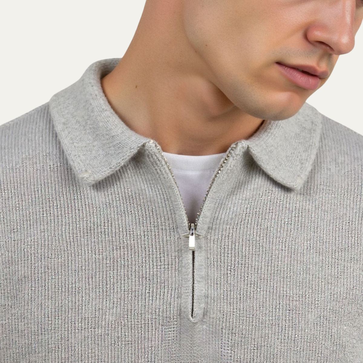 Men's Striped Knit Sweater Half Zip Wool Blend