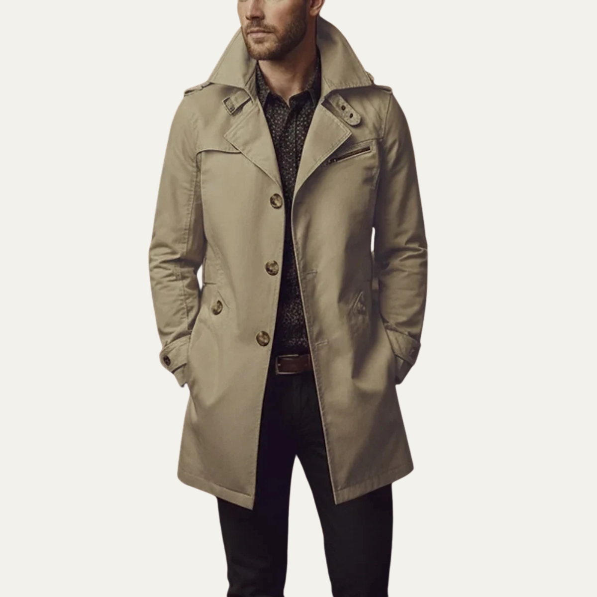 Men's Slim Fit Trench Coat Single Breasted Notched Collar