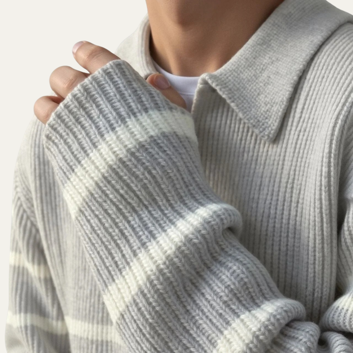 Men's Striped Knit Sweater Half Zip Wool Blend