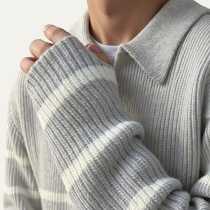 Men's Striped Knit Sweater Half Zip Wool Blend