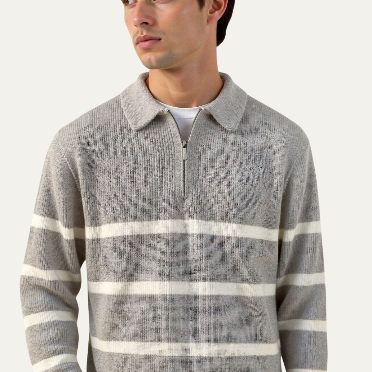 Men's Striped Knit Sweater Half Zip Wool Blend