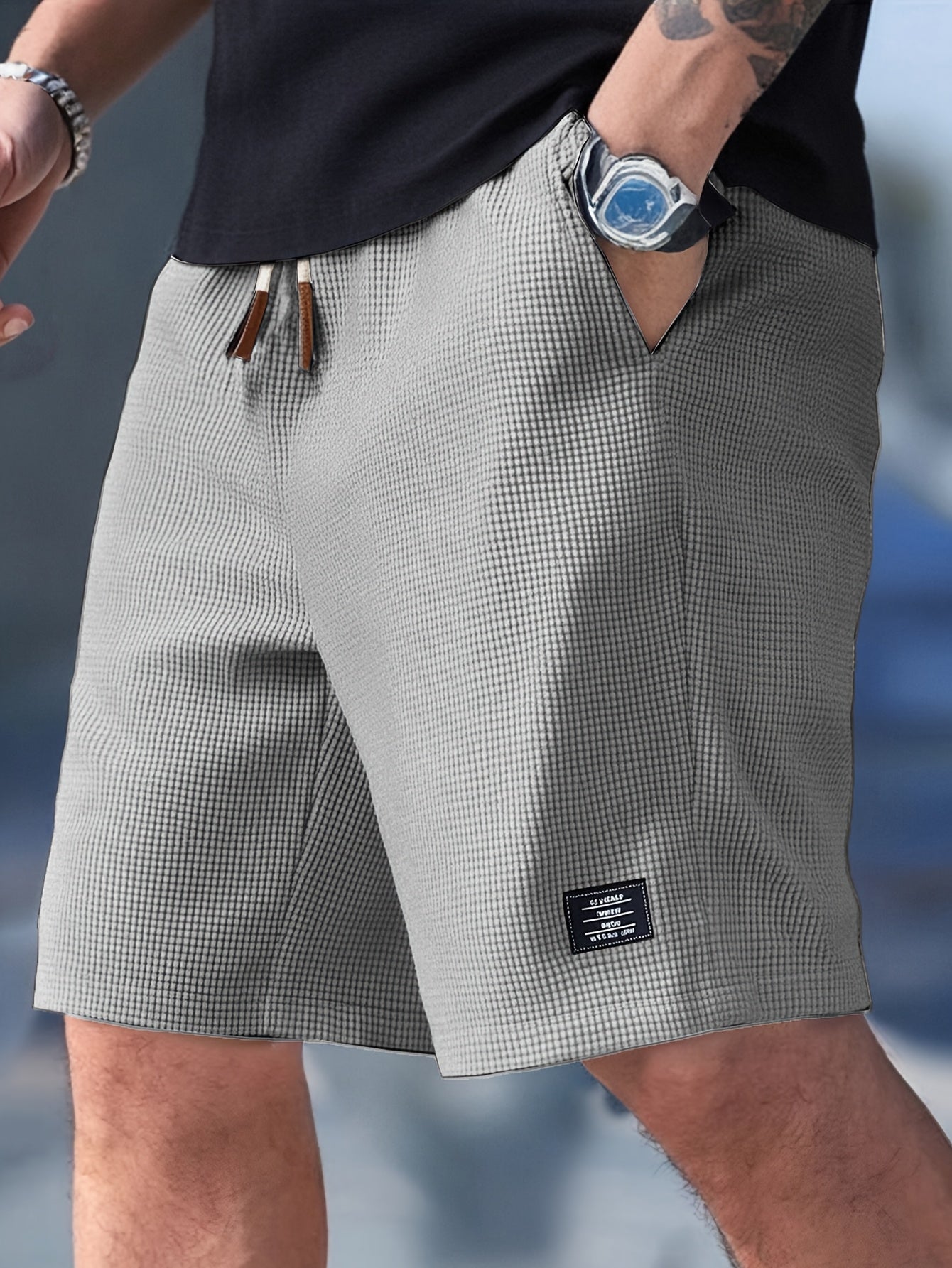 Men's Waffle Knit Shorts Elastic Waistband