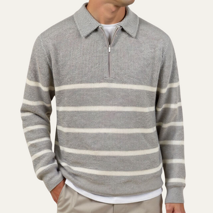 Men's Striped Knit Sweater Half Zip Wool Blend