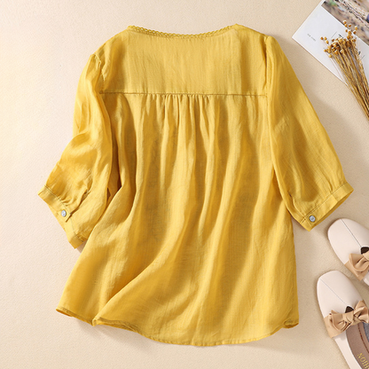 Women's V-Neck Linen Blouse