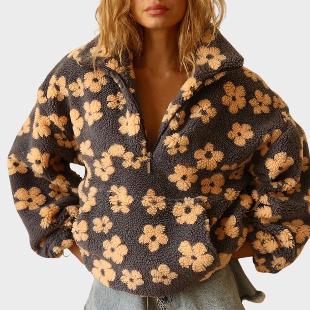 Women's Quarter-Zip Floral Sweater - VibreMode