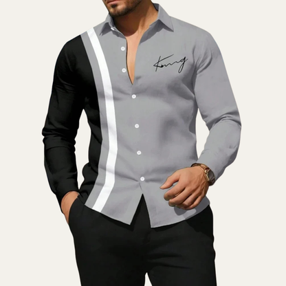 Men's Color Block Striped Dress Shirt