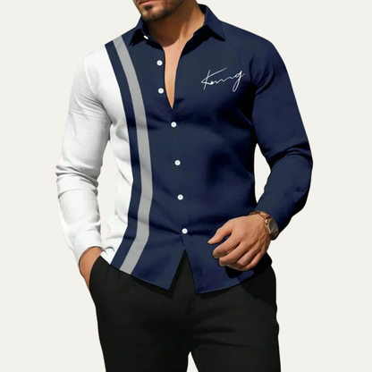 Men's Color Block Striped Dress Shirt