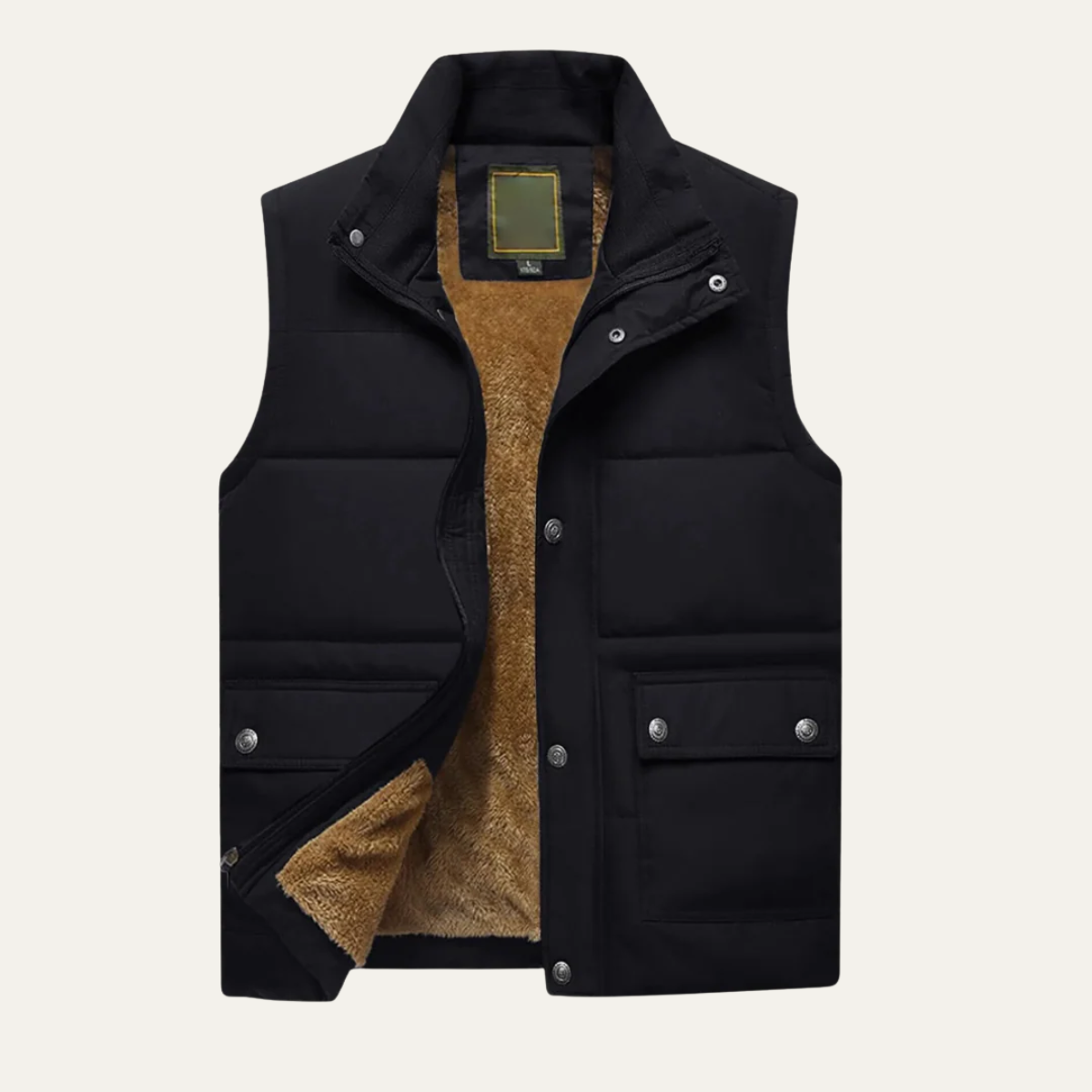 Men's Puffer Vest Fleece Lined Waterproof Black - VibreMode