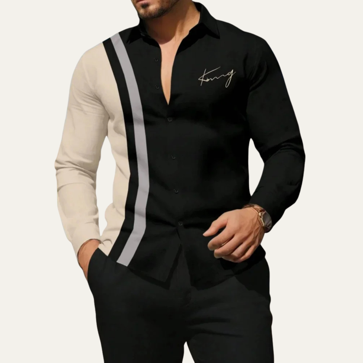 Men's Color Block Striped Dress Shirt