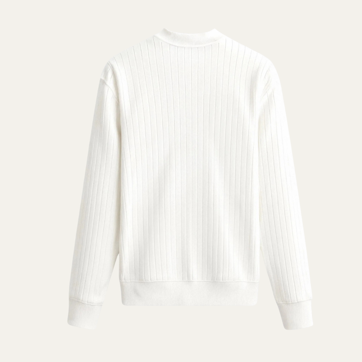 Men's White Ribbed Crew Neck Sweater