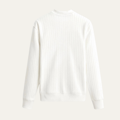 Men's White Ribbed Crew Neck Sweater