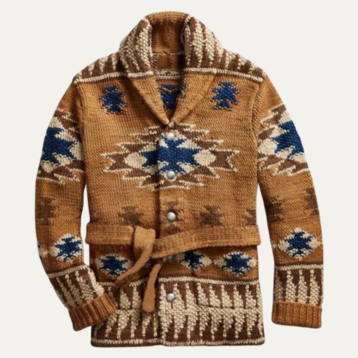 Men's Retro Cardigan Sweater Thick Knit Jacquard - VibreMode