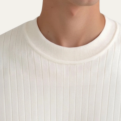 Men's White Ribbed Crew Neck Sweater
